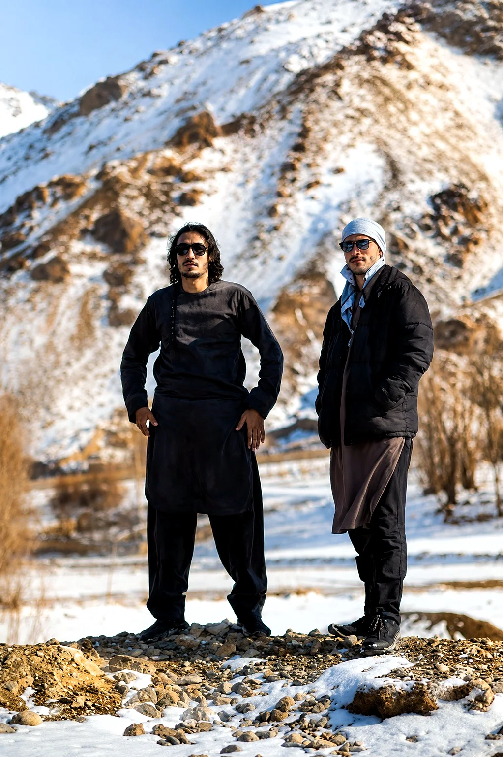 Field team with traveler in Bamyan snow